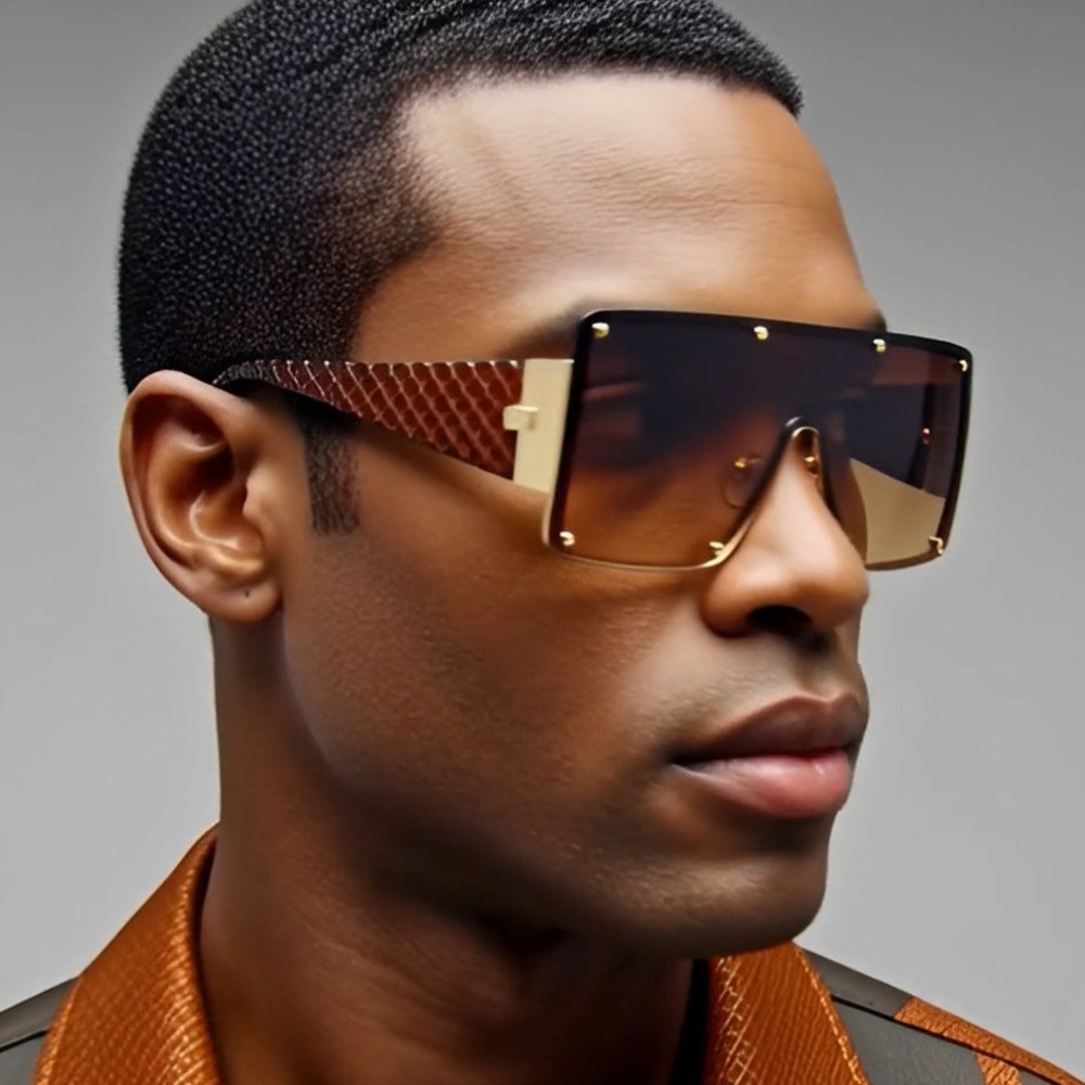 Oversized Classy Modern Retro Shield Men Beach SUNGLASSES Large Brown Lentes New